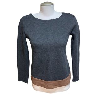 Lord & Taylor Gray Brown Colorblock Crew Neck Sweater Top Small